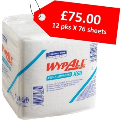SI] 6034 WYPALL X60 WHITE CLOTHS Q/FOLD 12 x 76